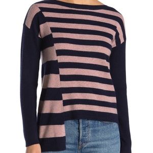 Knyt & Lynk Asymmetrical Striped Cashmere Sweater